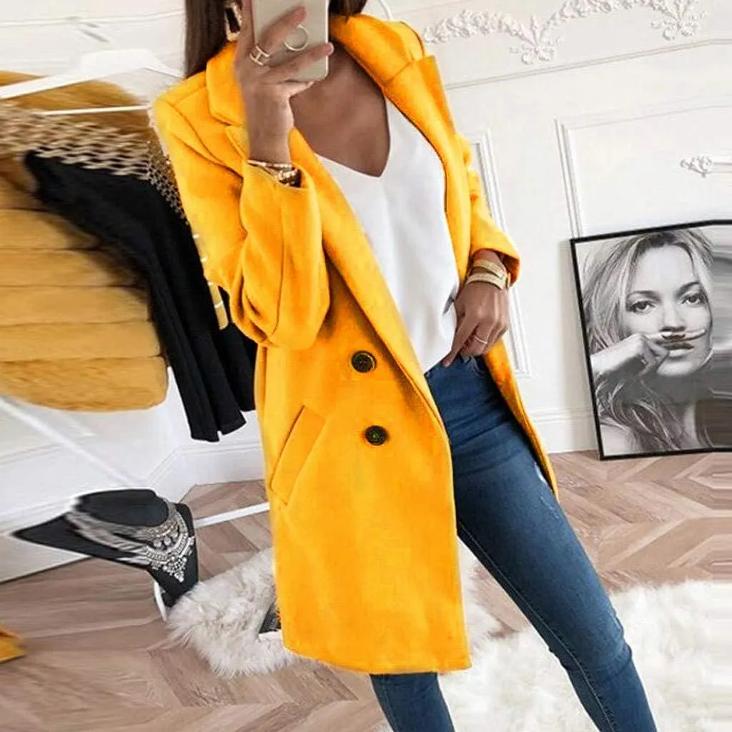 YRAETENM Women's Trench Coats Elegant Double Breasted Wool Blend Pea Coat Business Casual Lapel Slim Fit Overcoat Outerwear