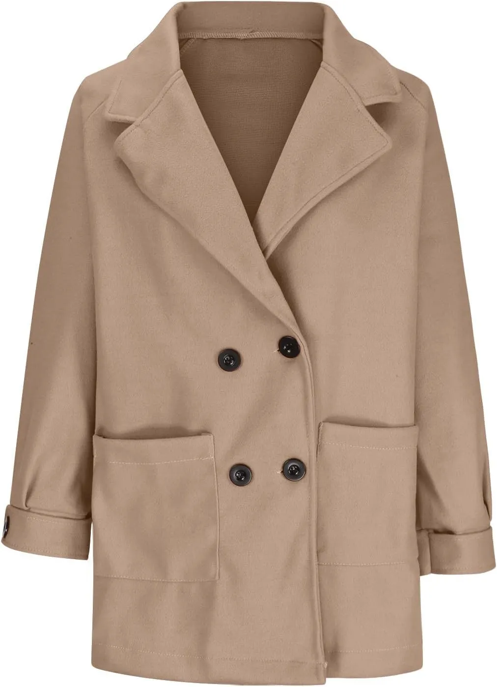 YRAETENM Women's Trench Coats Elegant Notched Lapel Double Breasted Wool Blend Coats Casual Winter Long Jackets with Pockets