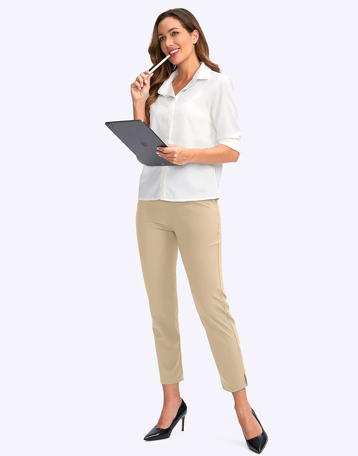 YYV Women's Golf Pants Stretch Work Ankle Pants High Waist Dress Pants with Pockets for Yoga Business Travel Casual