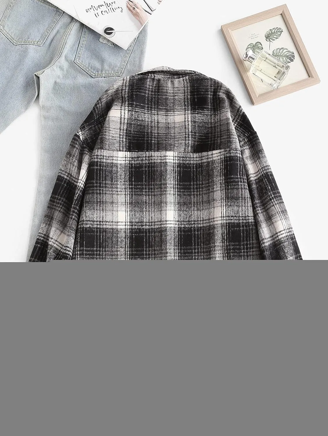 ZAFUL Women's Plaid Long Sleeve Shirt Button Down Thin Jacket Casual Flannel Plaid Shacket with Pocket