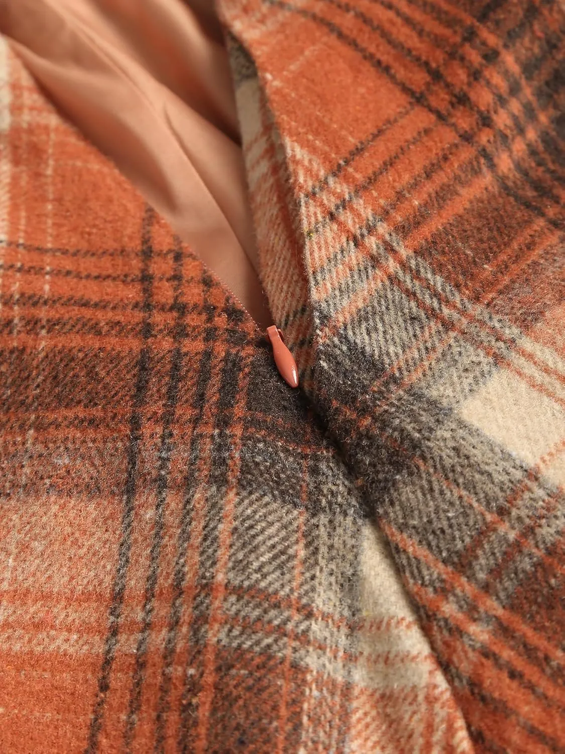 ZAFUL Women's Winter Skirt Plaid A-Line Pleated Midi Skirt High Elastic Waist Vintage Tartan Skirt with Pockets