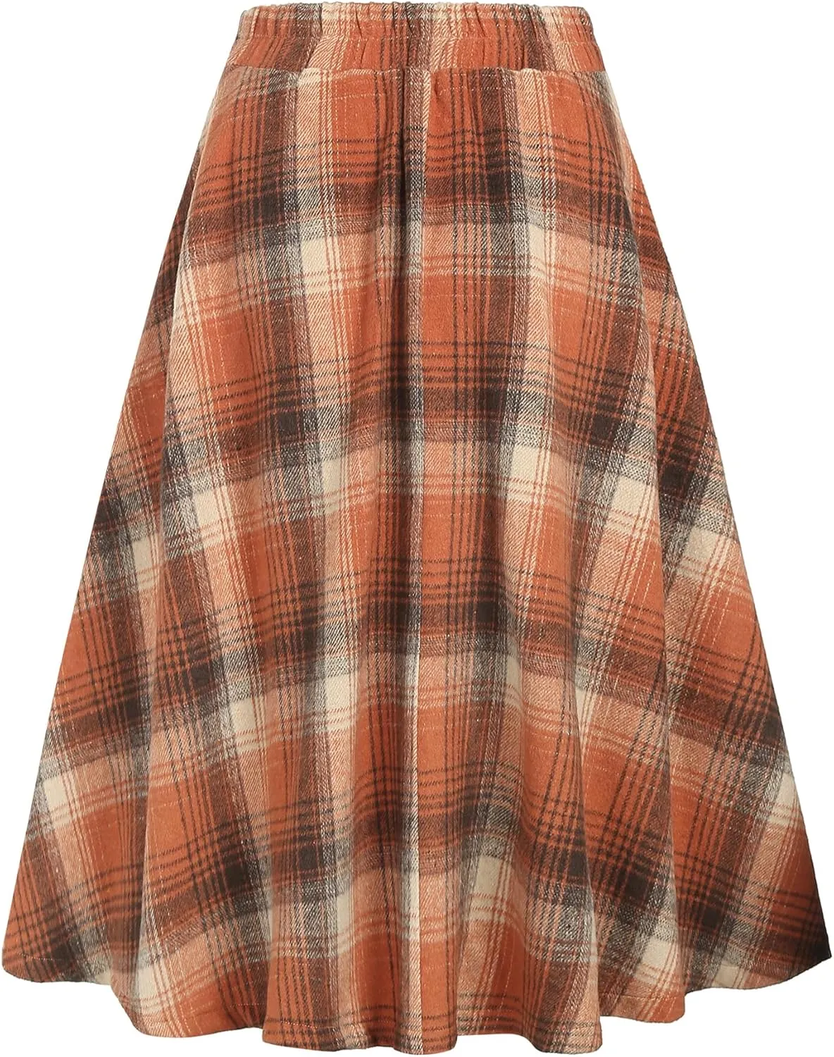 ZAFUL Women's Winter Skirt Plaid A-Line Pleated Midi Skirt High Elastic Waist Vintage Tartan Skirt with Pockets