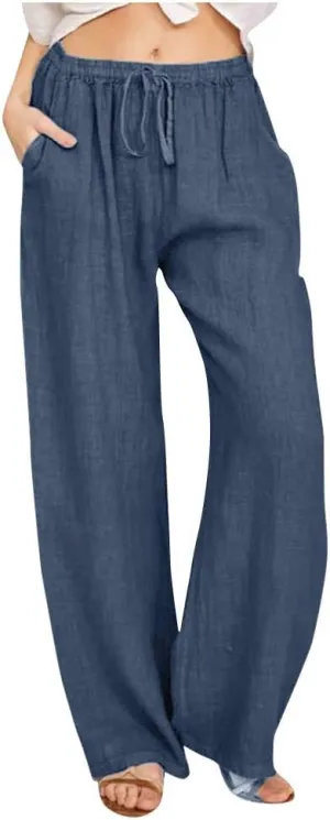 ZHUER Womens Cotton Linen Sweatpants Plus Size High Waist Harem Pants Solid Boho Beach Pants Comfy Casual Wide Leg Pants
