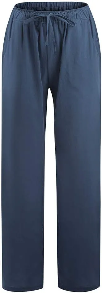 ZHUER Womens Cotton Linen Sweatpants Plus Size High Waist Harem Pants Solid Boho Beach Pants Comfy Casual Wide Leg Pants
