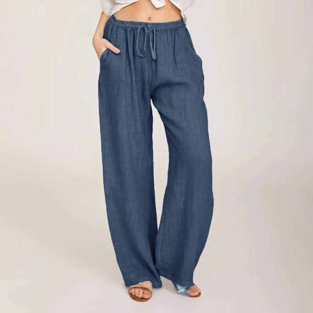 ZHUER Womens Cotton Linen Sweatpants Plus Size High Waist Harem Pants Solid Boho Beach Pants Comfy Casual Wide Leg Pants
