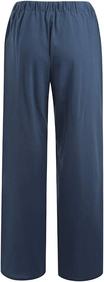 ZHUER Womens Cotton Linen Sweatpants Plus Size High Waist Harem Pants Solid Boho Beach Pants Comfy Casual Wide Leg Pants