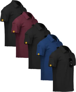 ZITY 5 Pack Mens Polo Shirt Short Sleeve Sports Golf Tennis T-Shirt Moisture-Wicking Summer Shirts