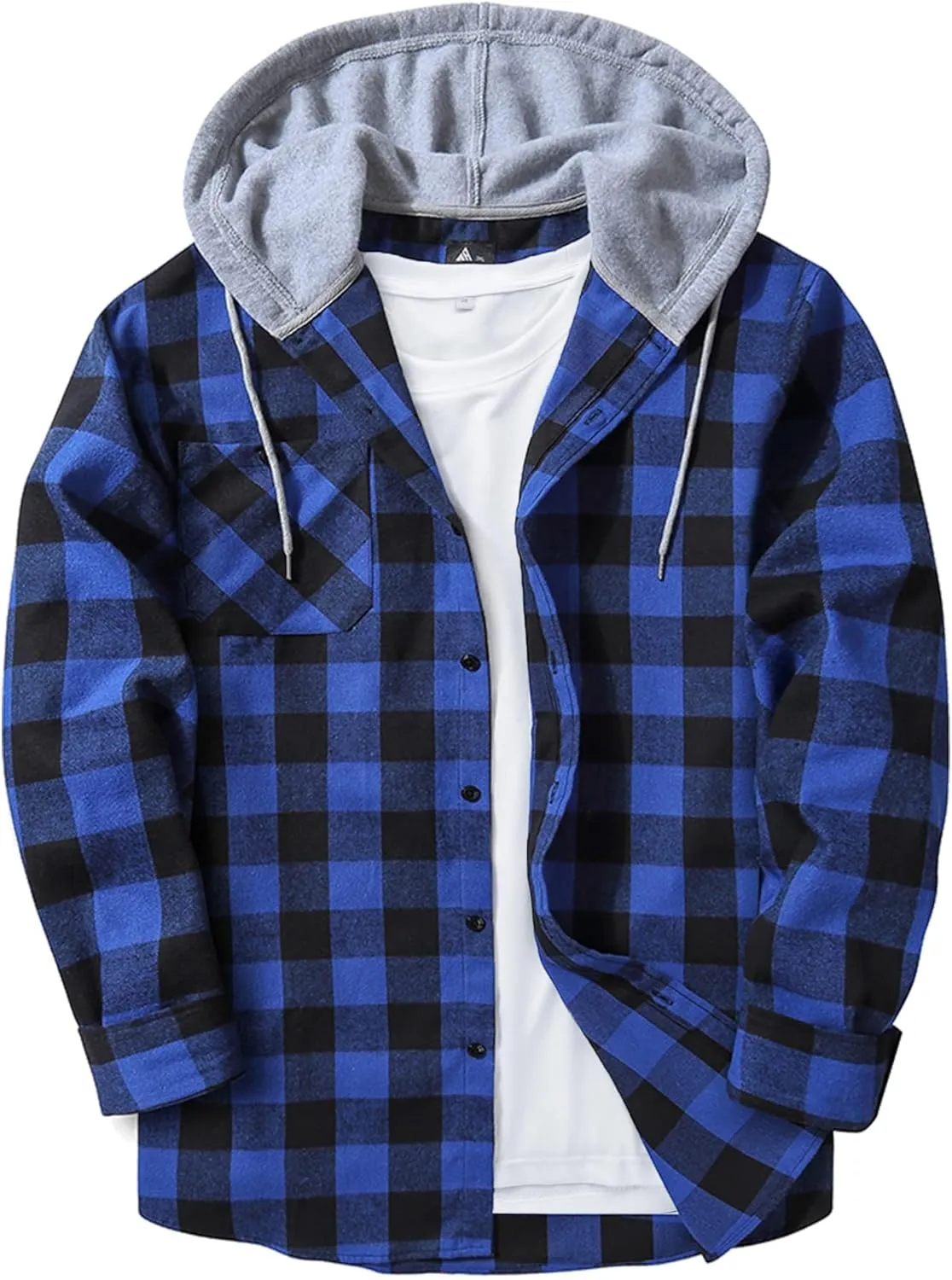 ZITY Men's Flannel Hoodie Shirts Casual Button Down Plaid Shirt Jackets for Men Long Sleeve Stylish Hooded with Pocket